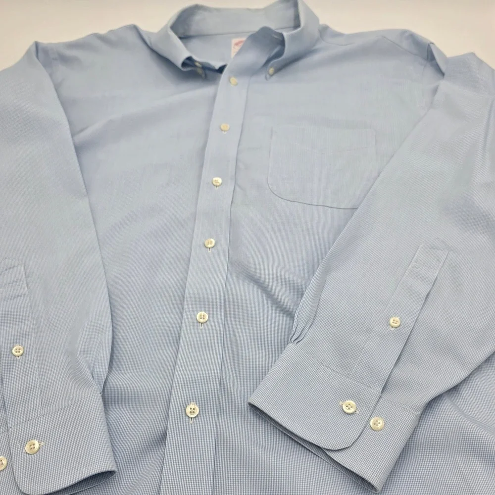 Brooks‎ Brothers 346 Mens 17.5 34/35 Blue Micro Check Non-Iron Button Down Shirt